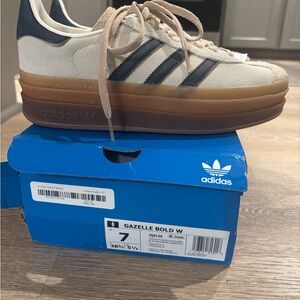 Adidas Gazelle Bold Cream and Navy Sneakers